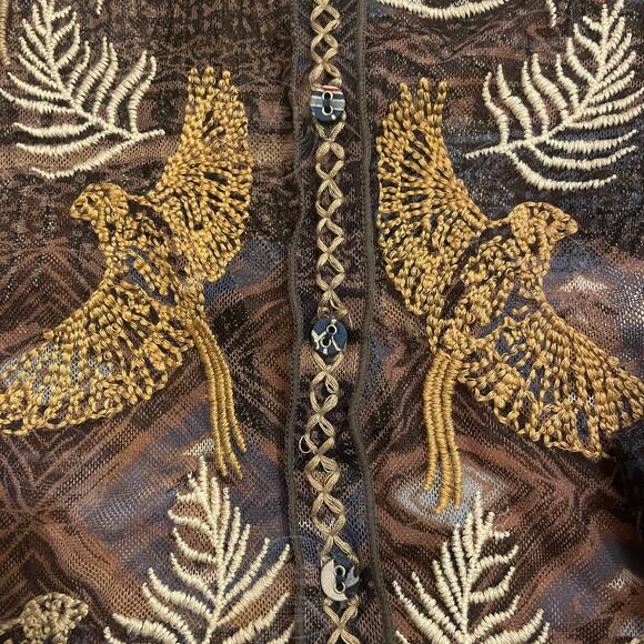 Johnny Was Noemie Mesh Blue Blouse L | Embroidered Phoenix Bird Sheer Top NWOT - Picture 10 of 10